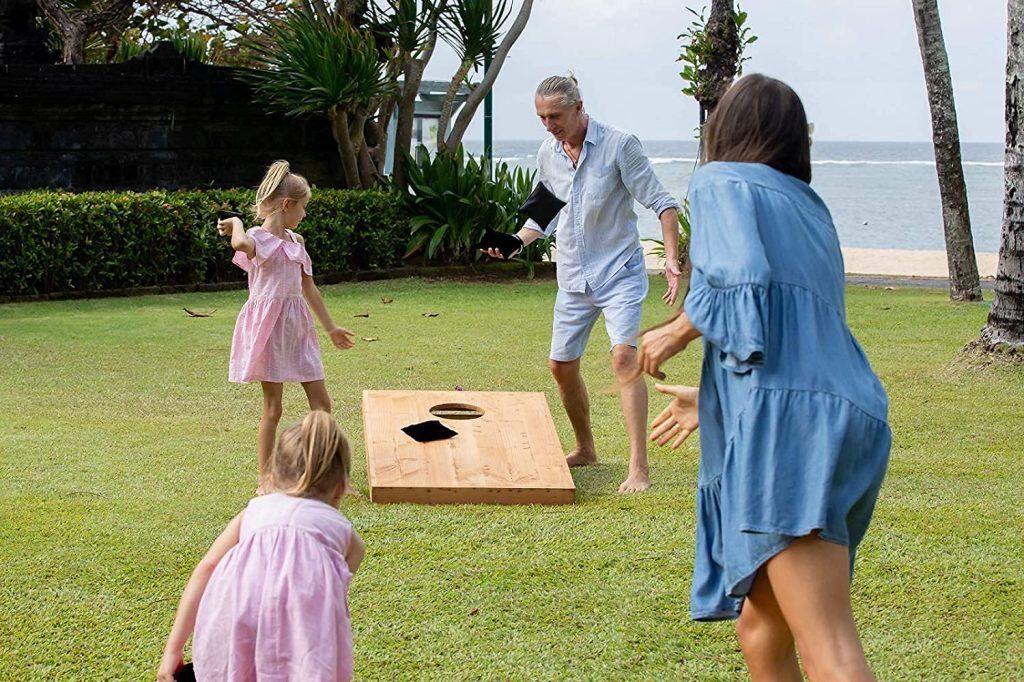 PATIKIL Sacchetti Portafagioli Per Cornhole – 2 Pezzi In Tela Gialla, 10x10 Cm – Gioco Da Lancio Esterno